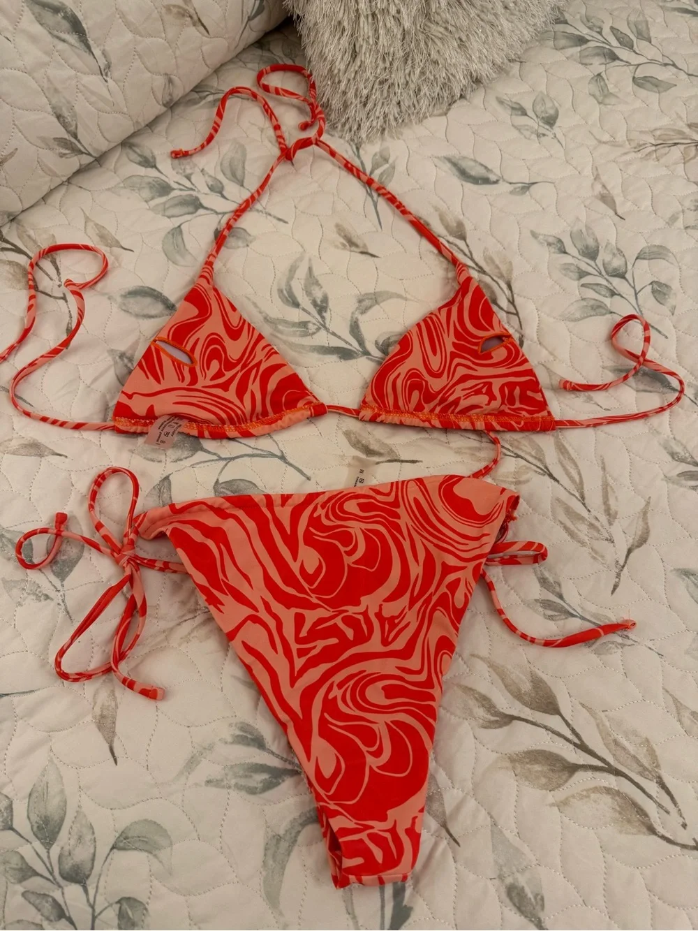 coral Swirl Mesh Bikini Top & Matching Skirt Set